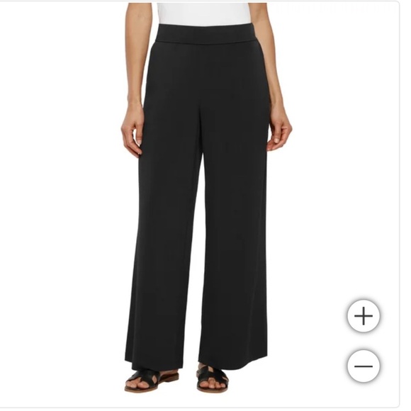 NWT Three Dots Women's Pull-On wide leg black Pant - Picture 1 of 7